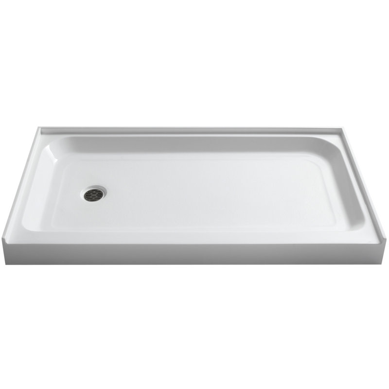 White Acrylic and Fiberglass Rectangular Shower Base with Left Drain