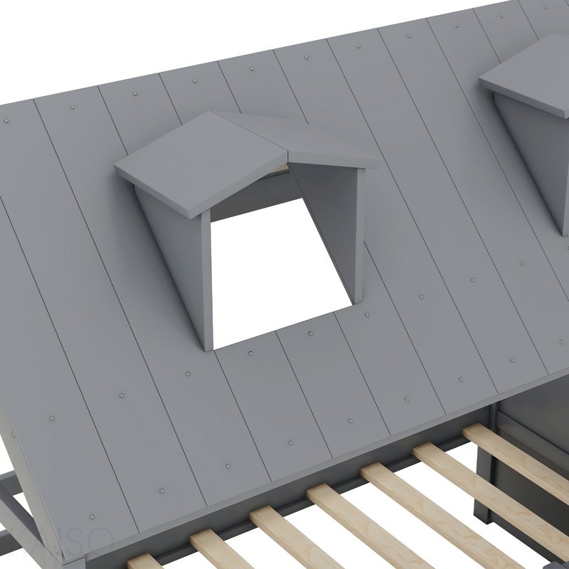 Structure de lit simple en bois, gris, Grey, Twin
