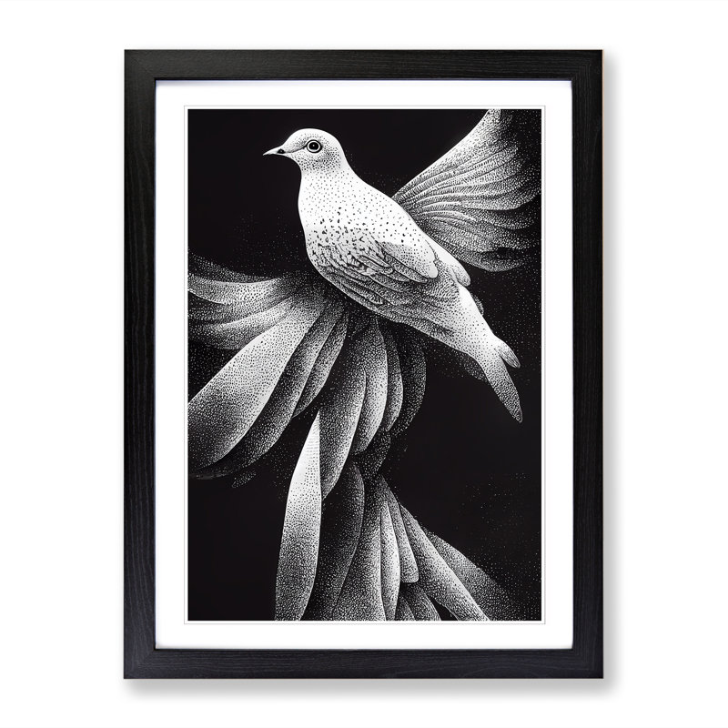 Liell Dove Bird Pointillism - Picture Frame Print, Black, 64cm H x 46cm W x 2cm D