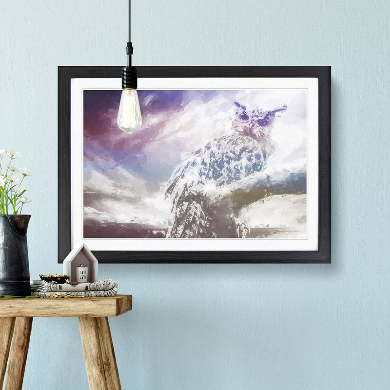 The Great Horned Owl in Abstract - Picture Frame Painting Print, 27cm H x 36cm W x 2cm D, Black Framed