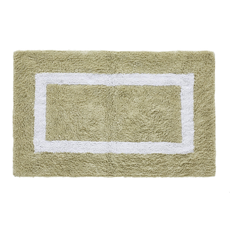 Ensemble de tapis de salle de bain réversible 100% coton ultra doux 3 pièces Atle, Sauge/blanc