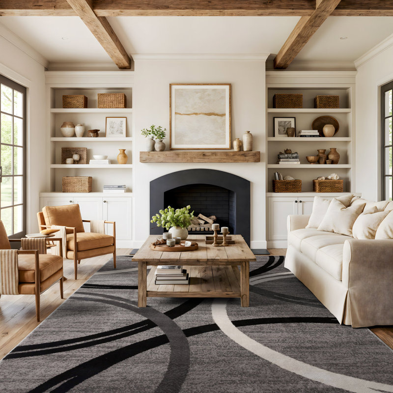 Devonshire Abstract Gray/Black/Ivory Area Rug, Rectangle 12' x 15'