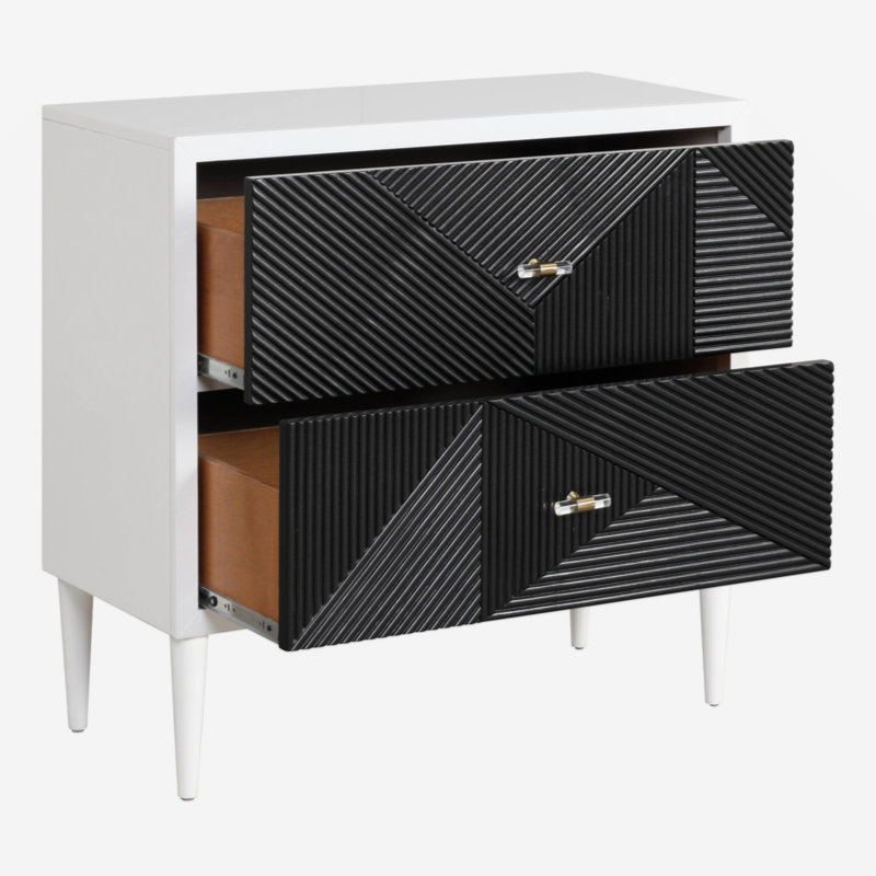 Table de chevet blanche et noire avec 2 tiroirs