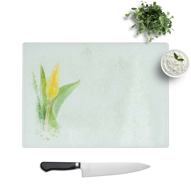 Tempered Glass Yellow Tulip in Abstract Chopping Board, 39 cm W x 28.5 cm L