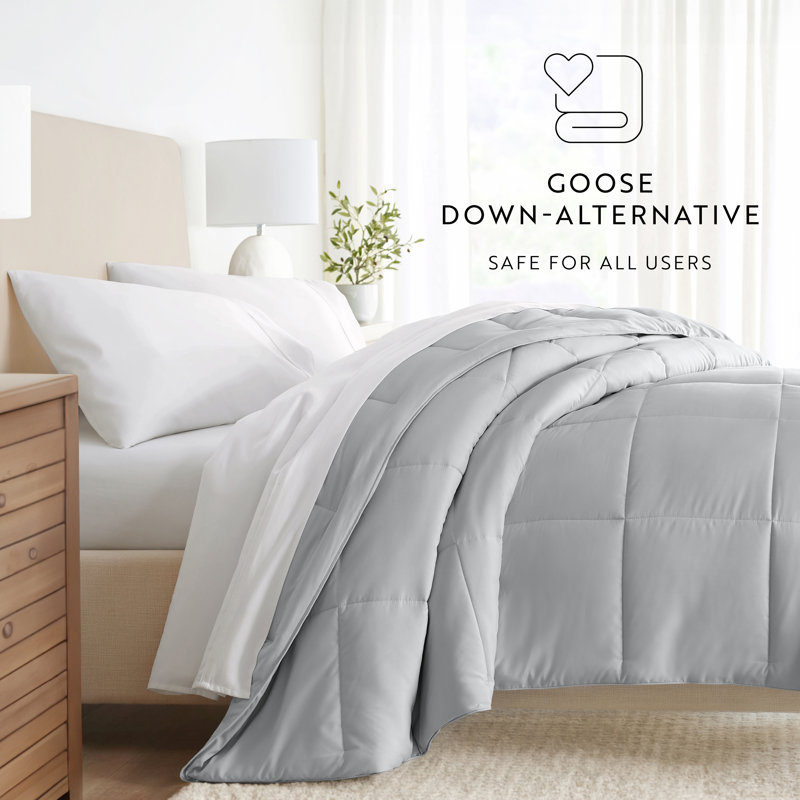 Twin Light Gray Down Alternative Microfiber Comforter Set