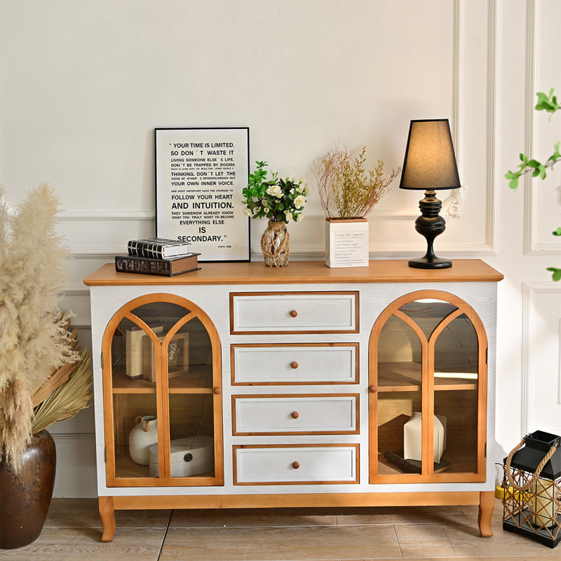 Buffet en bois massif brun et blanc