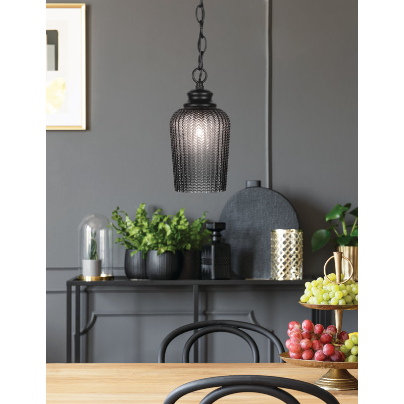 Luminaire suspendu à chaîne Cordova avec verre 5 po, Noir, Laiton New Age