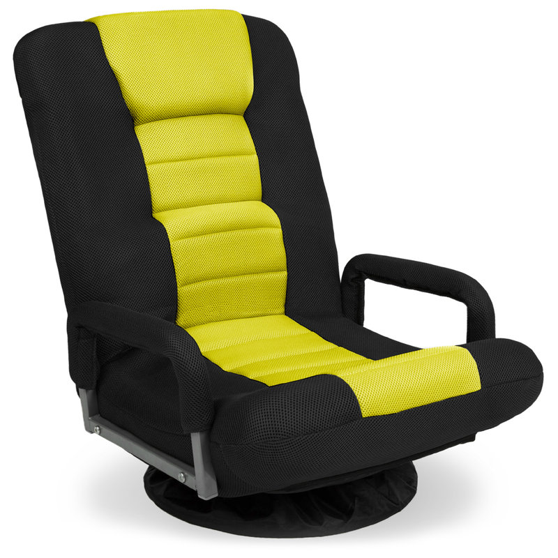 Alba 360-Degree Swivel Gaming Floor Chair w/ Armrest Handles, Foldable Adjustable Back, Black/Yellow