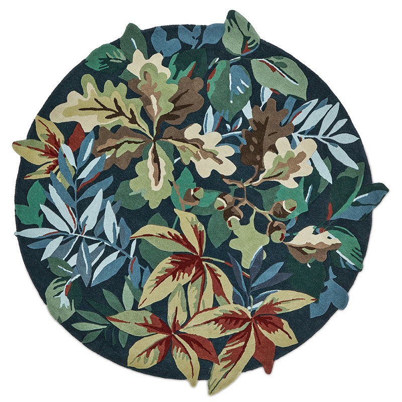 Hand Tufted Wool Floral Area Rug, Round 4'11"
