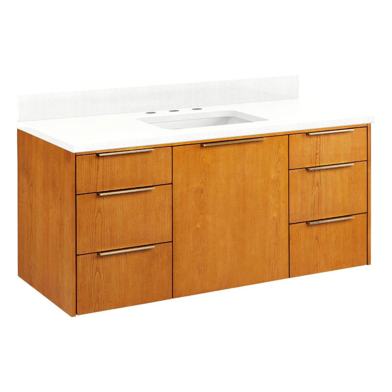 48" Dita Single Bathroom Vanity Set with Rectangular Undermount Sink, Medium Wood, 8" Widespread, Feathered White Quartz