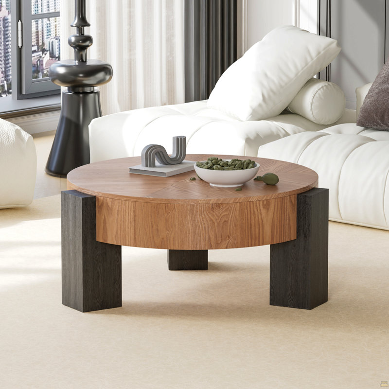 Table basse 33 po avec rangement caché, Bois naturel