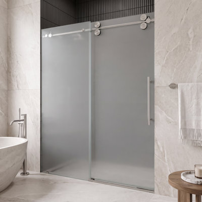 Porte de douche coulissante sans cadre avec verre givré 3/8 po l 56-60 po x H 74 po Elan