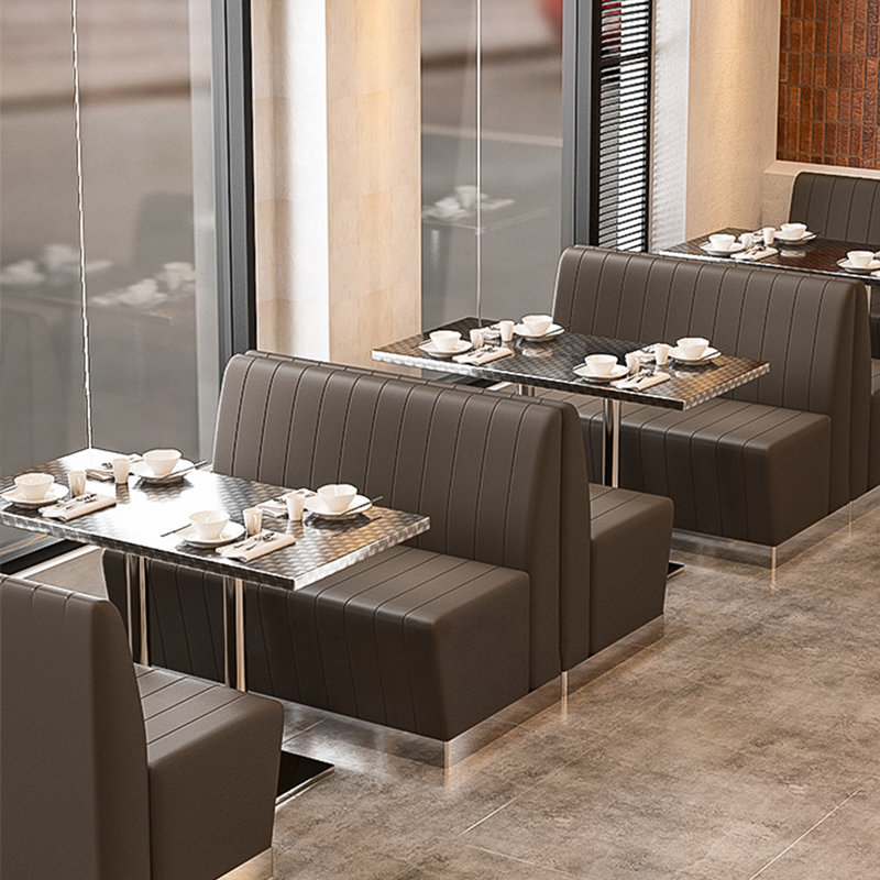 Modern Industrial Style Restaurant Booth Benches Faux Leather Upholstered Bench, Dark Coffee