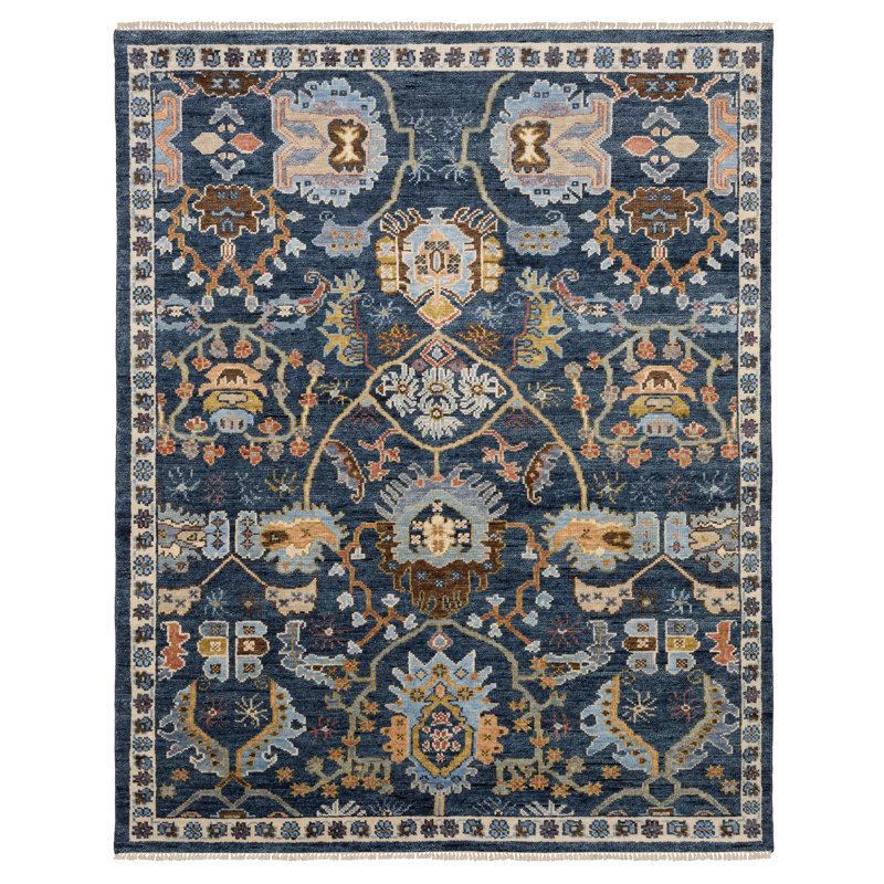 Gowen Traditional Oriental Navy/ Multi Hand-made Wool Area Rug