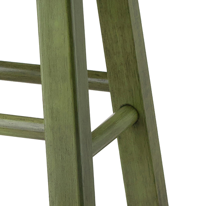 Tabouret de bar Azaya, Bois de noyer rustique / finition verte, Tabouret de comptoir (siège d'une hauteur de 24,2, 1