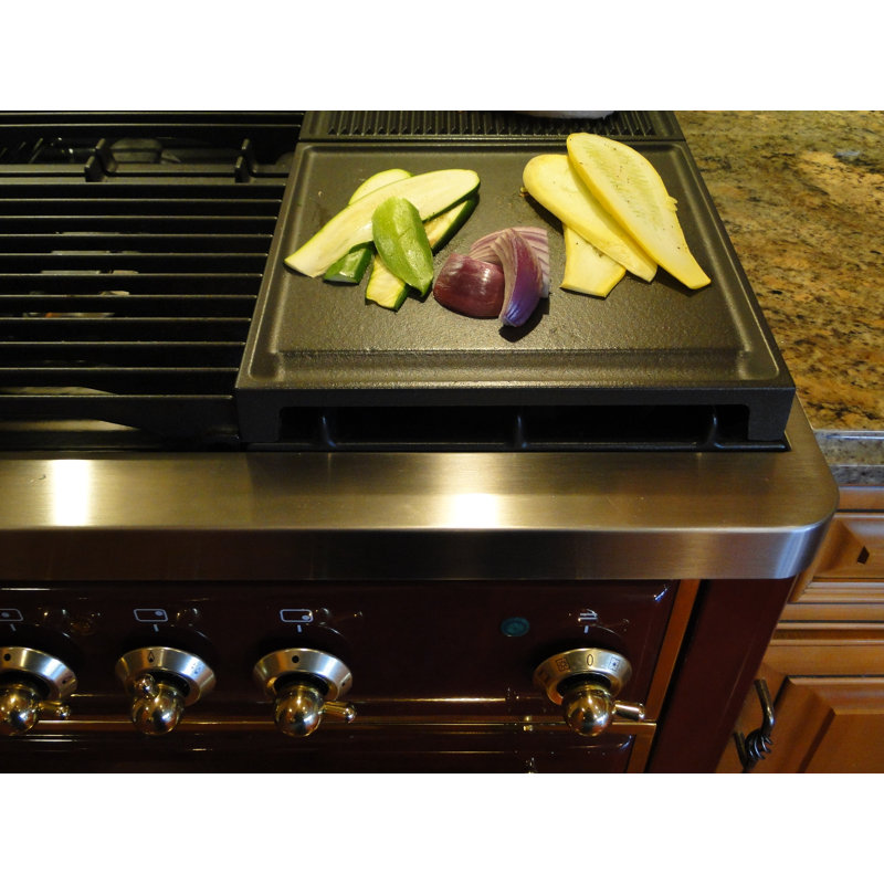 ILVE Cast Iron Steak Pan Flat Griddle, 1" H x 13" W x 11" D