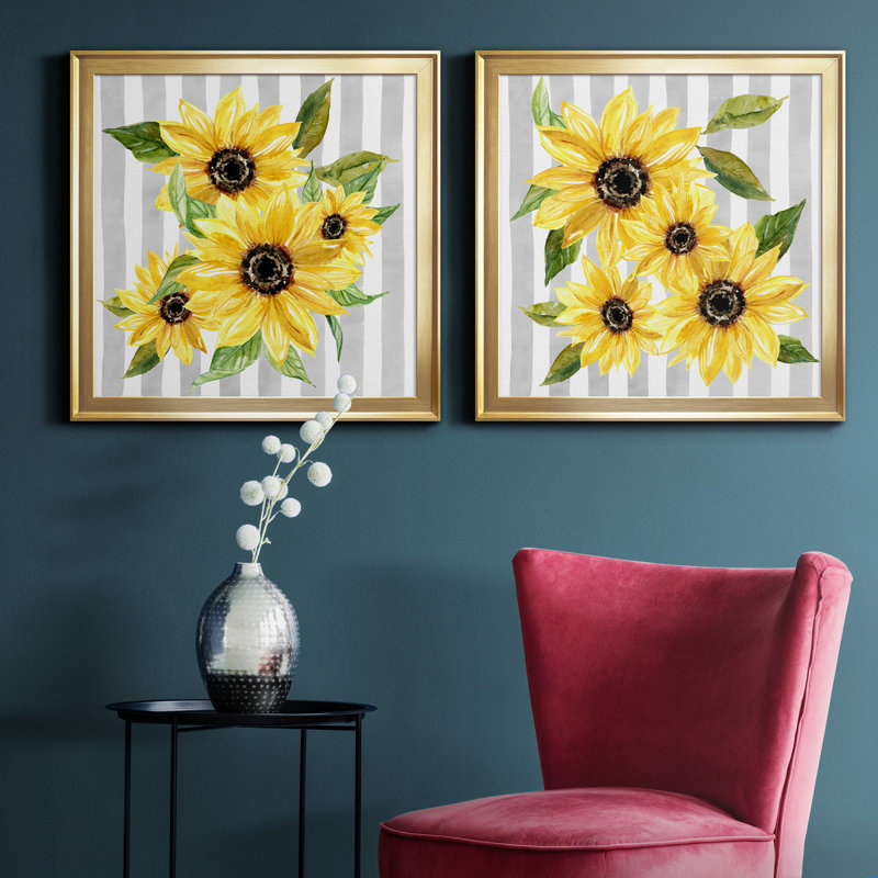 Sunflower Array I - 2 pièces, peinture sur toile encadrée, Cadre doré, H 17,5 po x l 35 po x P 1,5 po
