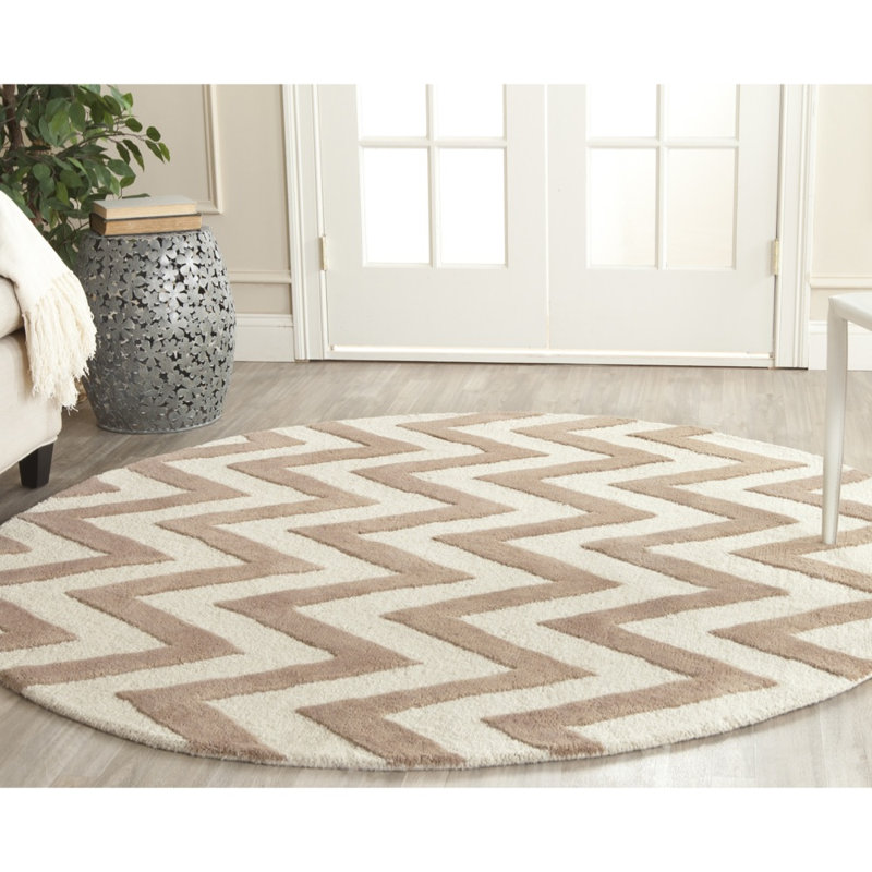 Sanyla Hand Tufted Wool Chevron Rug, Round 6'