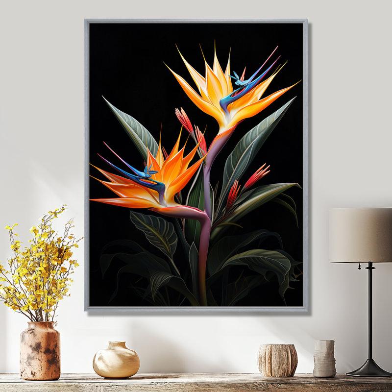 Oiseaux du paradis II - impressions murales florales et botaniques, H 44 po x l 34 po x P 1,5 po, Encadrement argenté