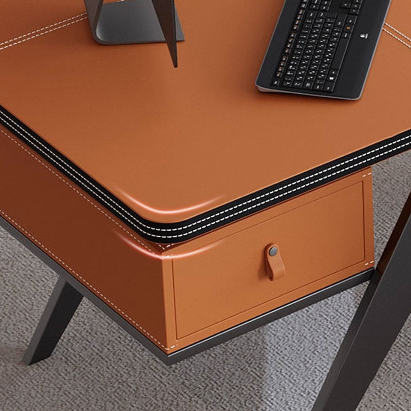 Bureau d'étude de style minimaliste moderne, H 29,53 po x l 55,12 po x P 27,56 po, Orange / Noir