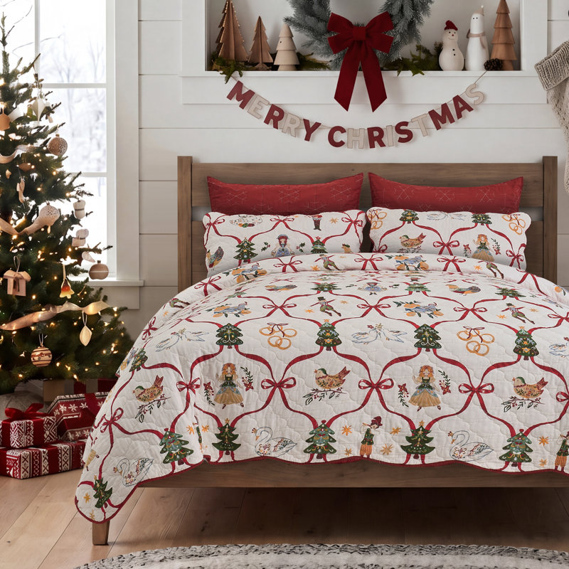 Ensemble de courtepointe multicolore « 12 jours de Noël » de Greenland Home Fashions – Twin/XL, 2 pièces
