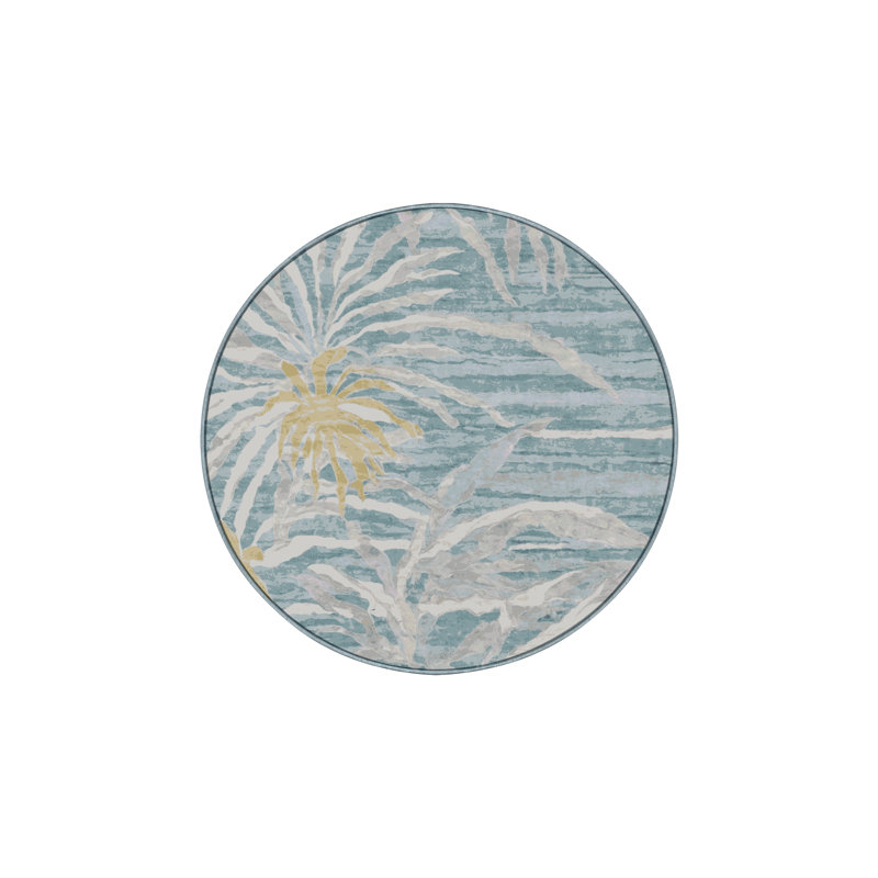 Machine Washable Blue Area Rug, Round 7'
