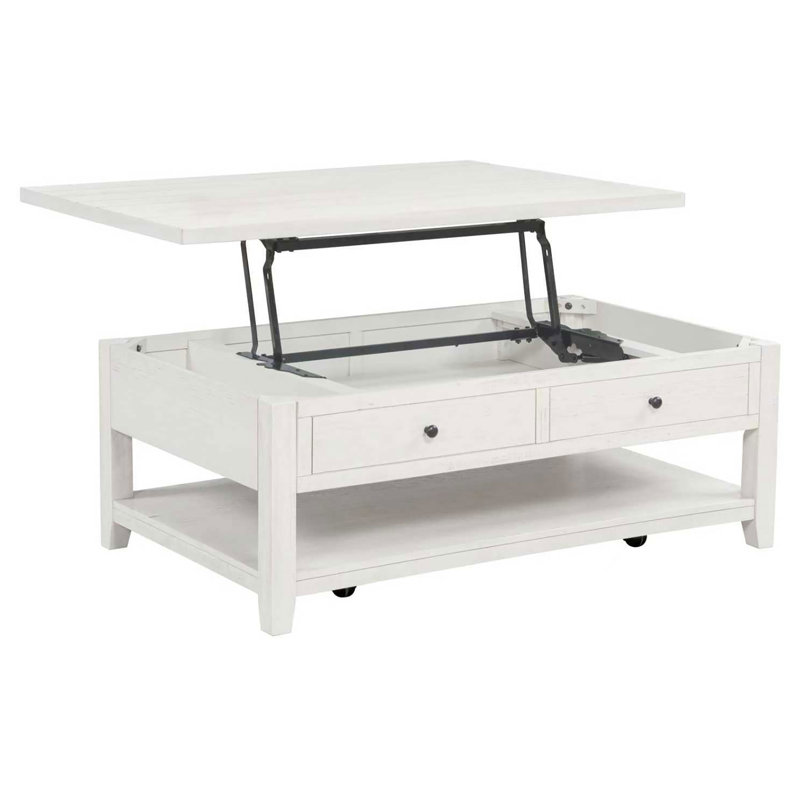 Castleton Distressed White 48-inch Mobile Lift-Top Coffee Table, Brown+Distressed White