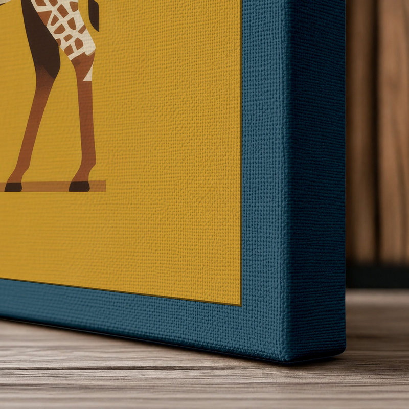 Standing Giraffe Modern - Wrapped Canvas, 30x20 - 76.2 x 50.8 cm, Teal Border