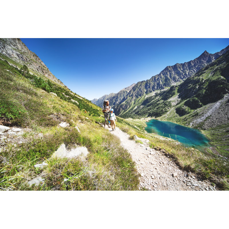 Father And Son Hiking Together In Mountains by JulPo - No Frame Art Prints on Canvas, 30cm H x 46cm W