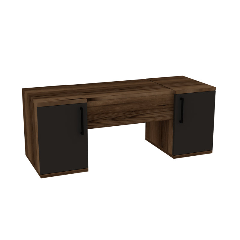 Makeup Vanity Table With Mirror and Storage Wall Mounted Marie, Light Walnut/Anthracite