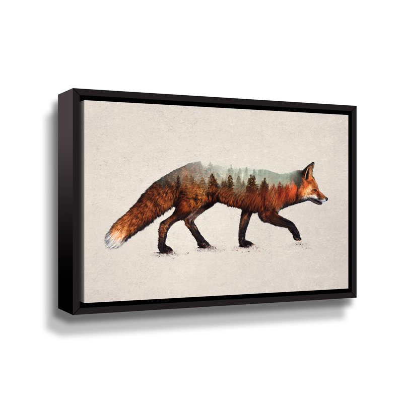 Le renard roux - peinture sur toile, Toile à cadre flottant noir, H 8 po x l 12 po x P 2 po