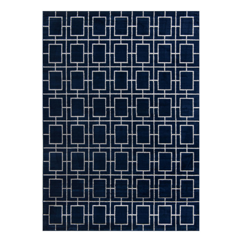 Glam Navy Blue Silver Area Rug, Rectangle 10' x 14'1"