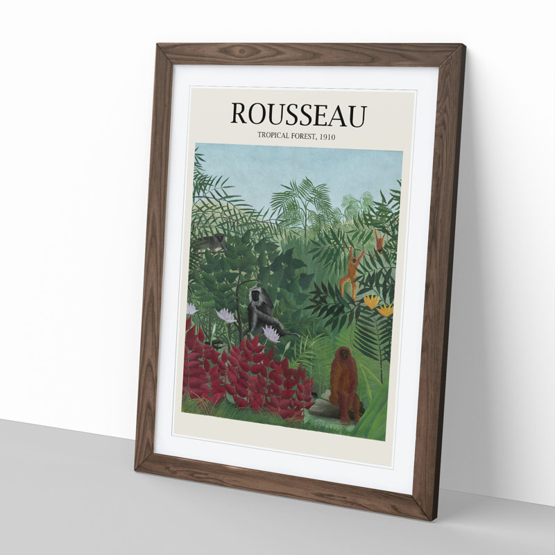 Tropical Forest with Monkeys by Henri Rousseau - Picture Frame Painting, 36cm H x 27cm W x 2cm D, Walnut Framed