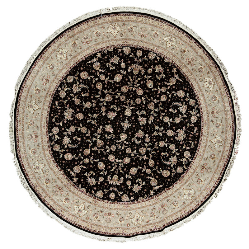 Tapis noir et taupe noué à la main de haute qualité