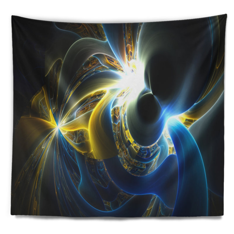 Tapisserie de plasma jaune incandescente abstraite blue, H 78 po x l 92 po