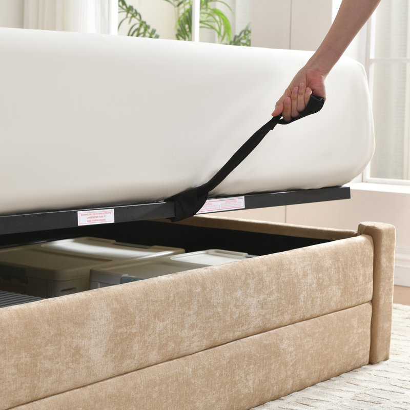 Lit plateforme tapissier avec rangement Wauson, Beige, Queen