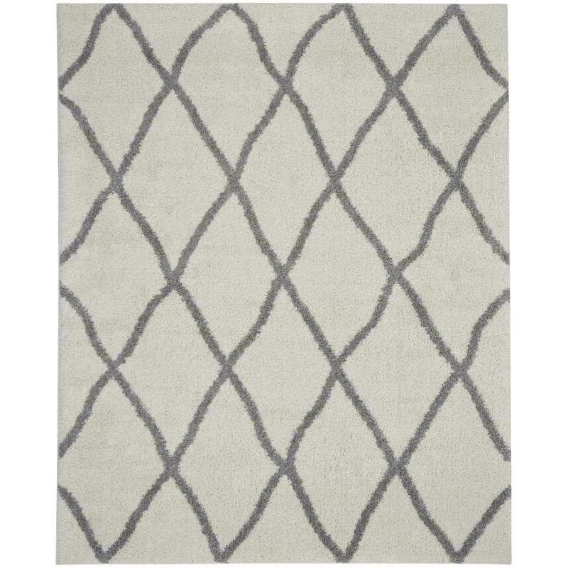 Tapis géométrique ivoire en polypropylène tissé à la machine, Rectangle 8 pi x 10 pi