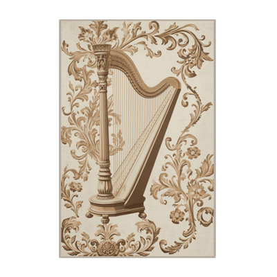 Soft Plush Mondale Harp Classic Damask Area Rug in Beige – Beige Binding