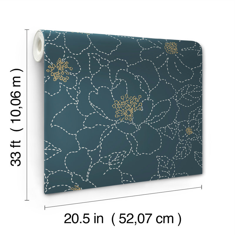 Camariya Floral Metallic Wallpaper Double Roll, Indigo