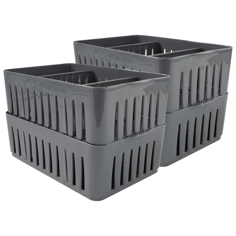 Simplify Medium Gray Stackable Plastic Organizer Baskets with Adjustable Dividers (Set of 4)