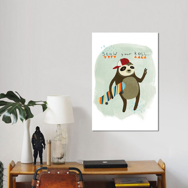 « hipster sloth i », impression sur toile tendue, Papier d'art encadré noir, Blanc, H 32 po x l 24 po x P 1 po