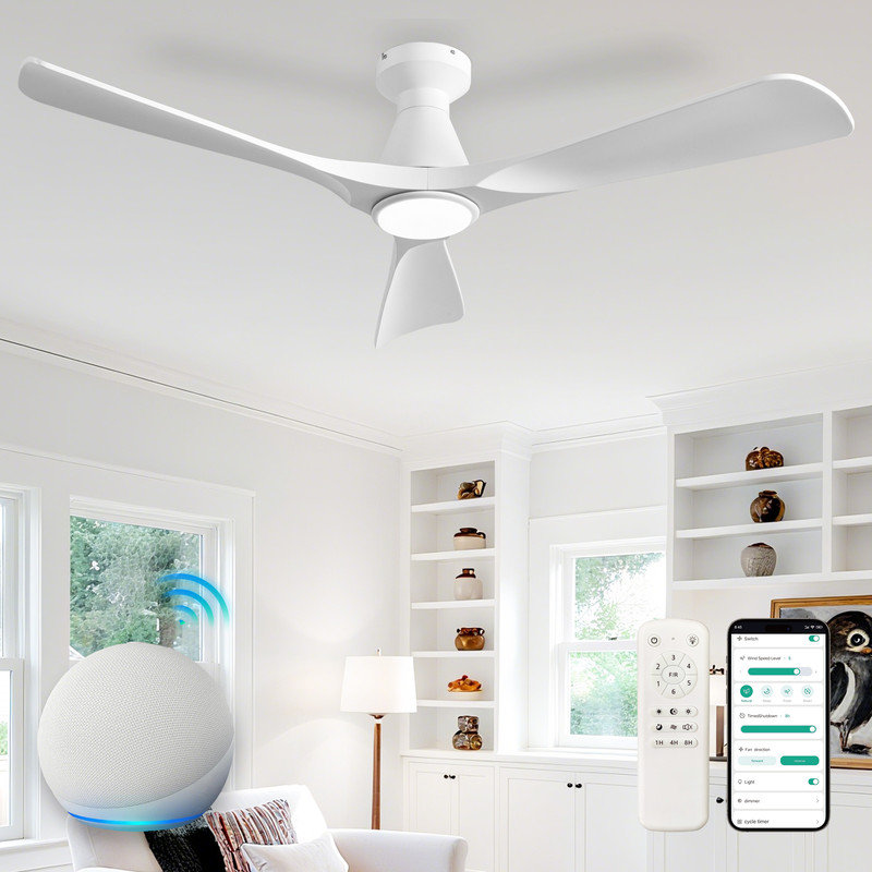 Ventilateur de plafond encastré noir intelligent de 52 pouces avec lumières et télécommande, ventilateur d'intérieur à 3 pales à intensité variable fonctionnant avec la télécommande Alexa