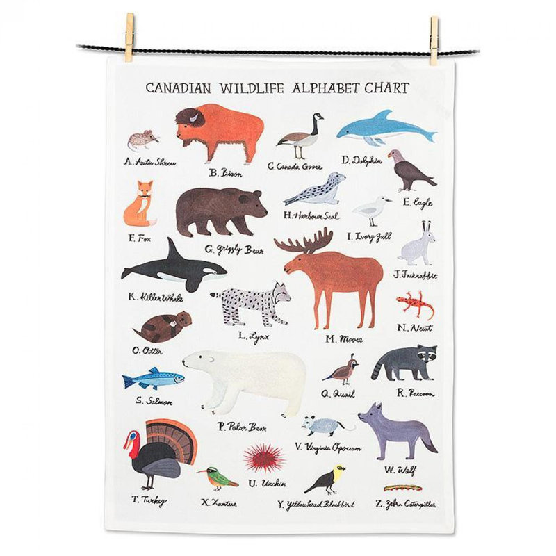 Serviette de thé Canadian Wildlife Alphabet