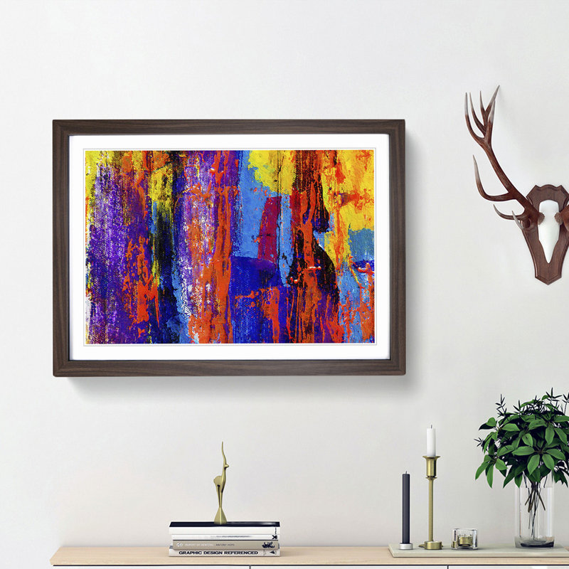 Abstract Vol.475 by S.Johnson - Single Picture Frame Painting, 24cm H x 33cm W x 2cm D, Walnut Framed
