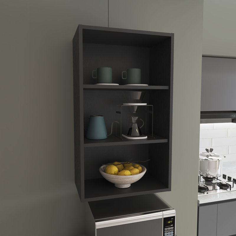 Armoire murale Chinle en mélamine avec rangement ouvert, noir, H 36 po x l 21 po x P 12 po, Noir