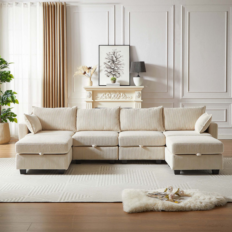 Canapé modulaire en velours côtelé Sectiona, Velours côtelé beige