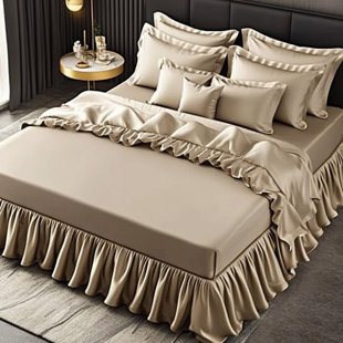 Solid Pleated Silk Bed Skirt