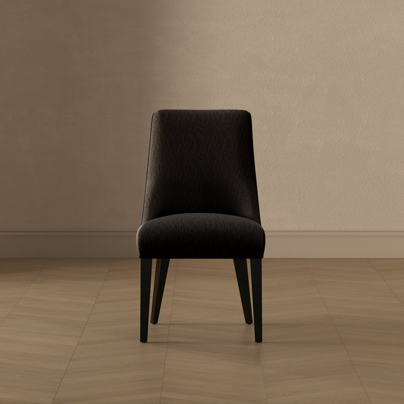 Beever Modern Chenille Upholstered Rubberwood Dining Chair, Black 