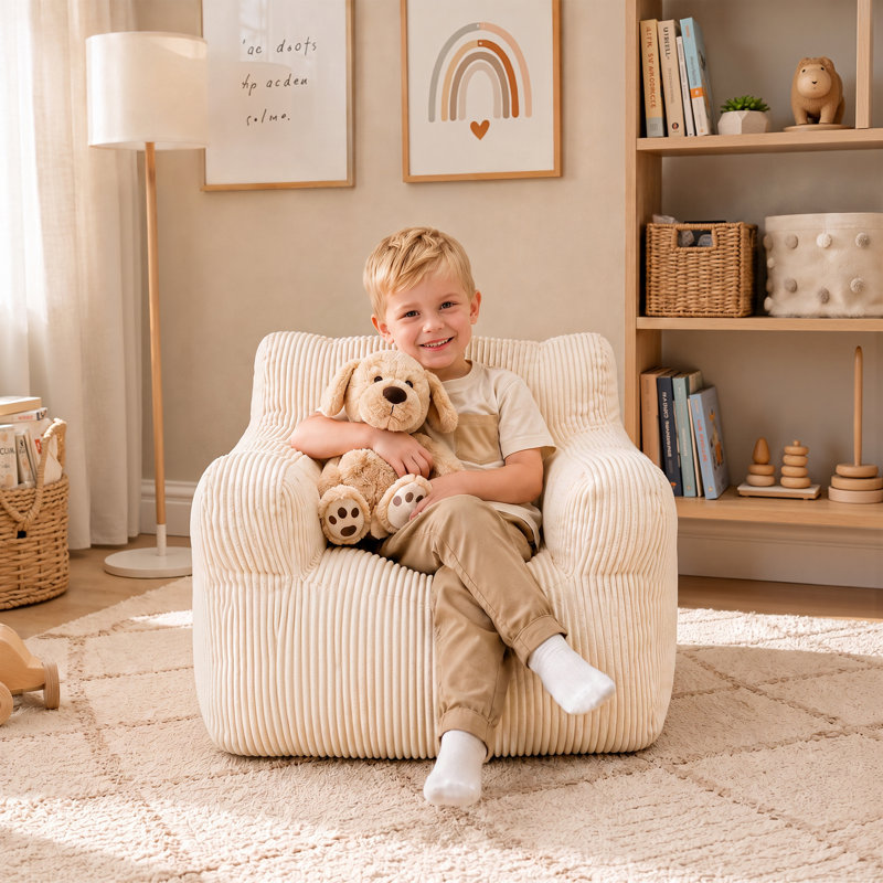 Canapé-pouf Colman rempli de mousse, canapé-lit, Velours côtelé beige