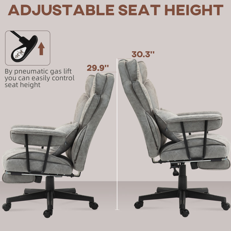 Massage Executive Office Chair With 6 Vibration Points, 400LBS Heated Big And Tall Office Chair With Foot Rest And Lumbar Support, Microfiber Reclining Computer Desk Chair